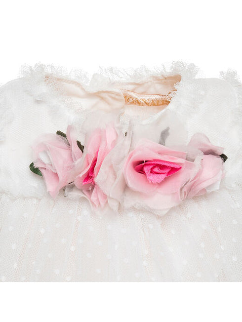 Girls Monnalisa flower appliqués tulle dress
